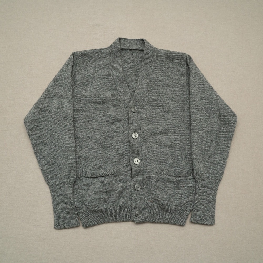 Vintage 70s Wool Blend Gray Cardigan Baby Fit Adult XXS Button Up Knit Sweater